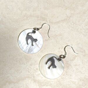 2/$20, Mother of Pearl Cute Slim Cat Dangle Earrings + Sterling Silver Hooks